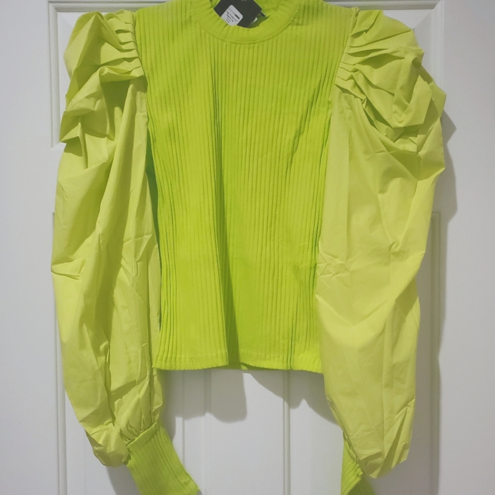 Yellowish Green Puff Sleeve Blouse, NWT (L)